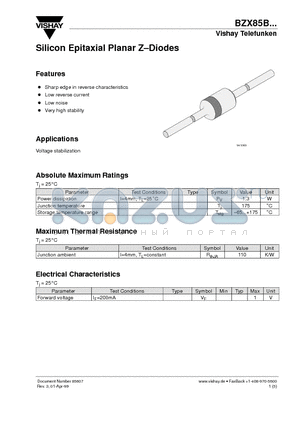 BZX85B10 datasheet - Silicon Epitaxial Planar Z-Diodes