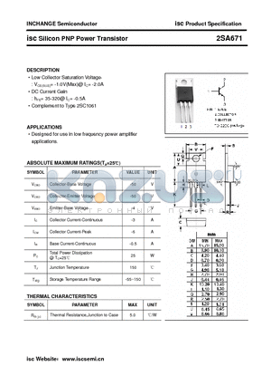 2SA671 datasheet - isc Silicon PNP Power Transistor