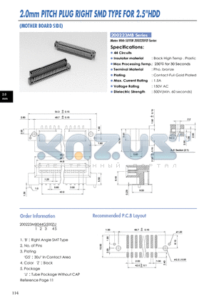 200223MB datasheet - 2.0mm PITCH PLUG RIGHT SMD TYPE FOR 2.5