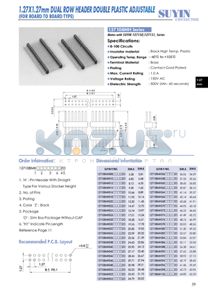 127108MH datasheet - 1.27X1.27mm DUAL ROW HEADER DOUBLE PLASTIC ADJUSTABLE