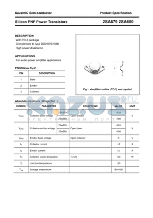 2SA679 datasheet - Silicon PNP Power Transistors