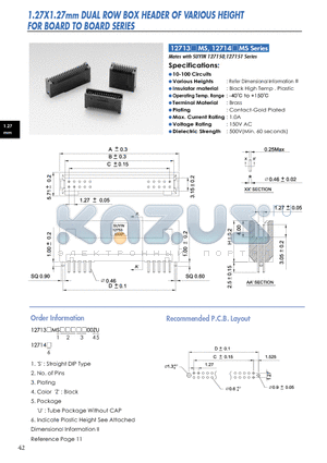 12713MS datasheet - 1.27X1.27mm DUAL ROW BOX HEADER OF VARIOUS HEIGHT FOR BOARD TO BOARD SERIES