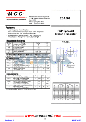 2SA684 datasheet - PNP Epitaxial Silicon Transistor