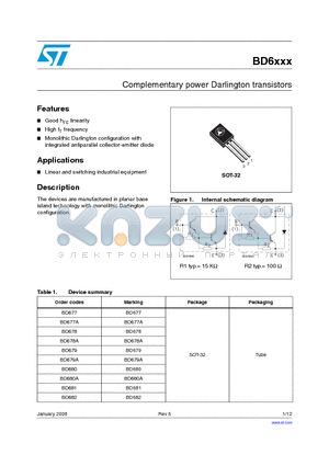 BD677 datasheet - Complementary power Darlington transistors