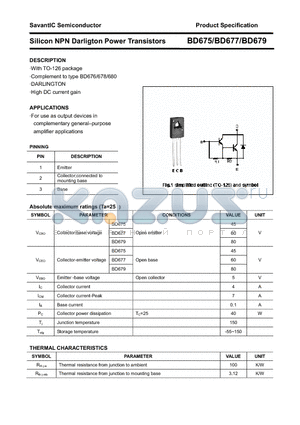 BD677 datasheet - Silicon NPN Darligton Power Transistors