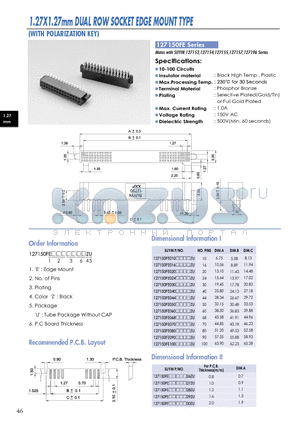 127150FE datasheet - 1.27X1.27mm DUAL ROW SOCKET EDGE MOUNT TYPE