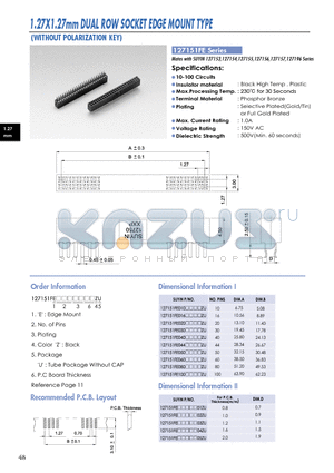 127151FE datasheet - 1.27X1.27mm DUAL ROW SOCKET EDGE MOUNT TYPE