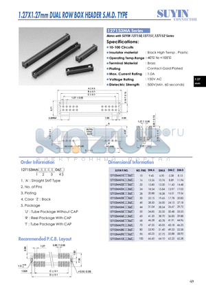 127153MA datasheet - 1.27X1.27mm DUAL ROW BOX HEADER S.M.D. TYPE