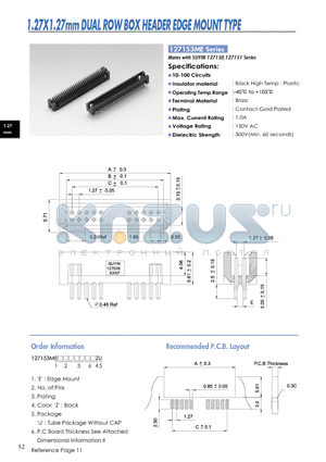 127153ME datasheet - 1.27X1.27mm DUAL ROW BOX HEADER EDGE MOUNT TYPE
