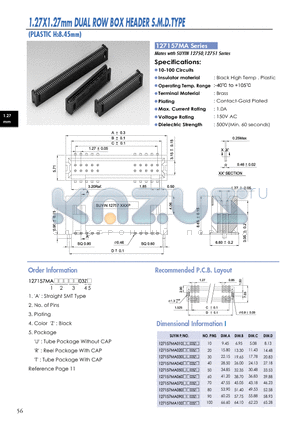 127157MA datasheet - 1.27X1.27mm DUAL ROW BOX HEADER S.M.D.TYPE