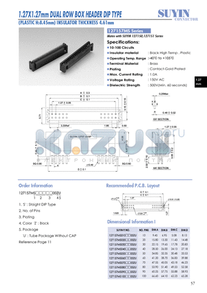127157MS datasheet - 1.27X1.27mm DUAL ROW BOX HEADER DIP TYPE