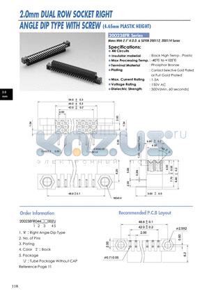 200238FR datasheet - 2.0mm DUAL ROW SOCKET RIGHT ANGLE DIP TYPE WITH SCREW