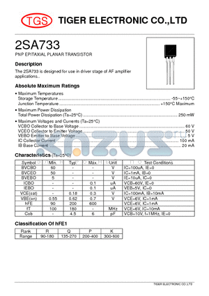 2SA733 datasheet - PNP EPITAXIAL PLANAR TRANSISTOR