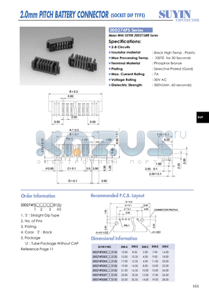 200274FS datasheet - 2.0mm PITCH BATTERY CONNECTOR