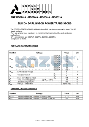 BD678 datasheet - SILICON DARLINGTON POWER TRANSISTORS