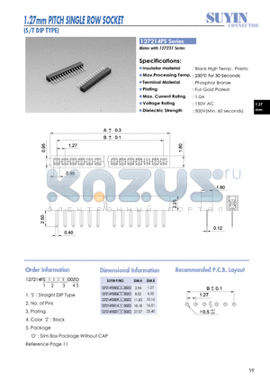 127214FS datasheet - 1.27mm PITCH SINGLE ROW SOCKET