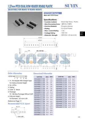 127231MH datasheet - 1.27mm PITCH DUAL ROW HEADER DOUBLE PLASTIC