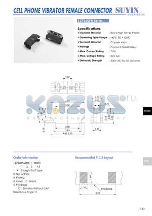 127240FA datasheet - CELL PHONE VIBRATOR FEMALE CONNECTOR