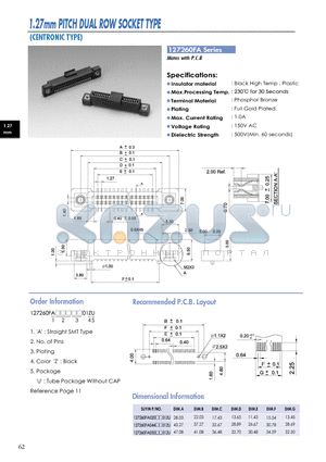 127260FA datasheet - 1.27mm PITCH DUAL ROW SOCKET TYPE