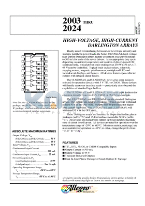 2003 datasheet - HIGH-VOLTAGE, HIGH-CURRENT DARLINGTON ARRAYS