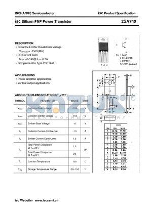 2SA740 datasheet - isc Silicon PNP Power Transistor