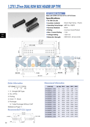 127153MS datasheet - 1.27X1.27mm DUAL ROW BOX HEADER DIP TYPE