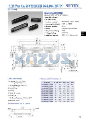 127155MR datasheet - 1.27X1.27mm DUAL ROW BOX HEADER RIGHT ANGLE DIP TYPE