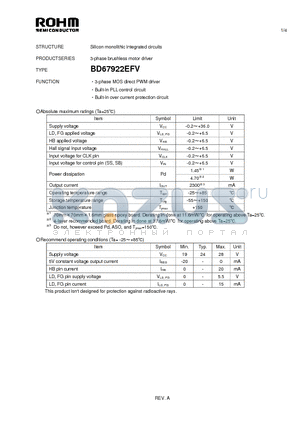 BD67922EFV datasheet - Silicon monolithic integrated circuits