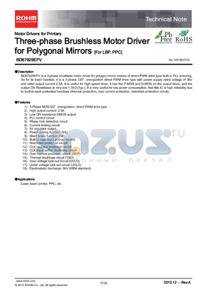 BD67929EFV datasheet - Three-phase Brushless Motor Driver for Polygonal Mirrors