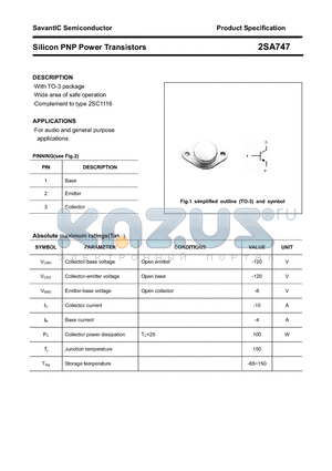 2SA747 datasheet - Silicon PNP Power Transistors