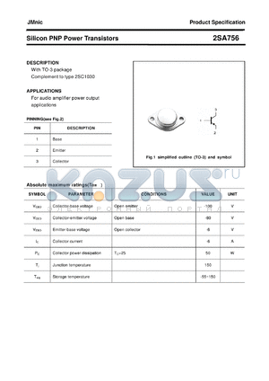 2SA756 datasheet - Silicon PNP Power Transistors