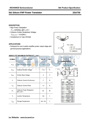 2SA758 datasheet - isc Silicon PNP Power Transistor