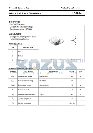 2SA764 datasheet - Silicon PNP Power Transistors