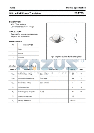 2SA765 datasheet - Silicon PNP Power Transistors