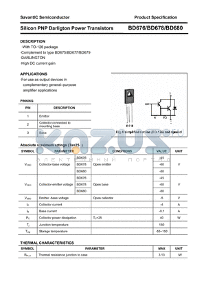 BD680 datasheet - Silicon PNP Darligton Power Transistors