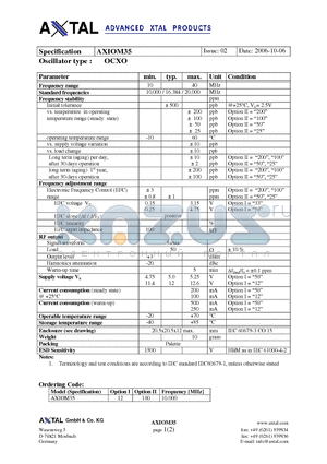 AXIOM35 datasheet - OCXO