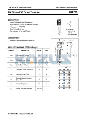 2SA795 datasheet - isc Silicon PNP Power Transistor