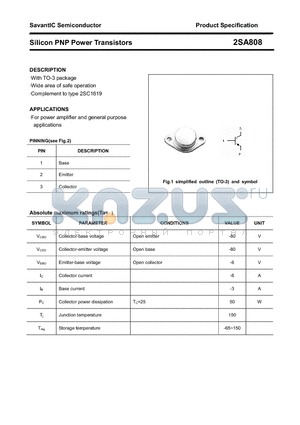 2SA808 datasheet - Silicon PNP Power Transistors