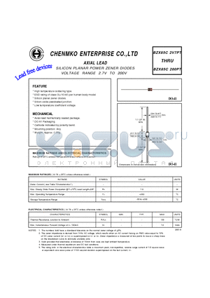 BZX85C10PT datasheet - SILICON PLANAR POWER ZENER DIODES VOLTAGE RANGE 2.7V TO 200V