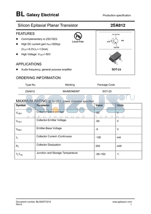 2SA812 datasheet - Silicon Epitaxial Planar Transistor