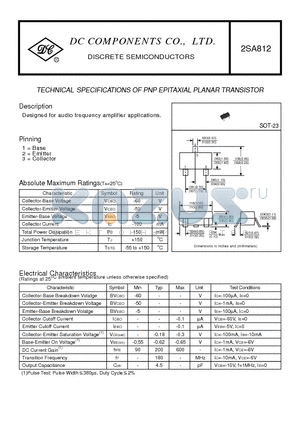 2SA812 datasheet - TECHNICAL SPECIFICATIONS OF PNP EPITAXIAL PLANAR TRANSISTOR
