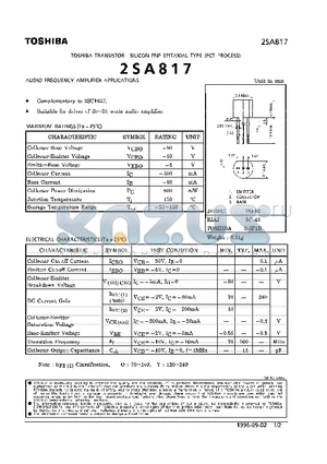 2SA817 datasheet - TRANSISTOR (AUDIO FREQUENCY AMPLIFIER APPLICATIONS)