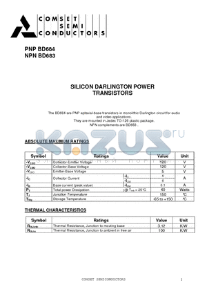 BD683 datasheet - SILICON DARLINGTON POWER TRANSISTORS