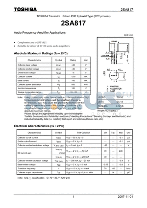 2SA817_07 datasheet - Audio Frequency Amplifier Applications
