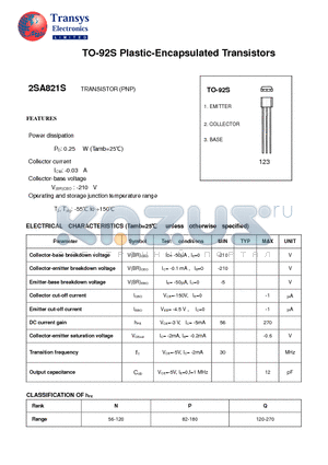 2SA821S datasheet - Plastic-Encapsulated Transistors