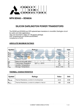 BD683 datasheet - SILICON DARLINGTON POWER TRANSISTORS