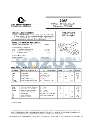 2005 datasheet - 5.0 Watt - 28 Volts, Class C Microwave 2000 MHz