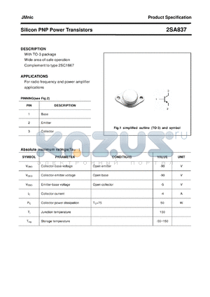 2SA837 datasheet - Silicon PNP Power Transistors