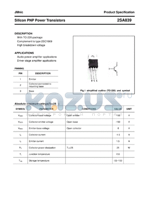 2SA839 datasheet - Silicon PNP Power Transistors