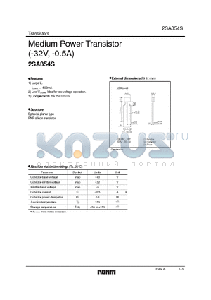 2SA854S datasheet - Medium Power Transistor